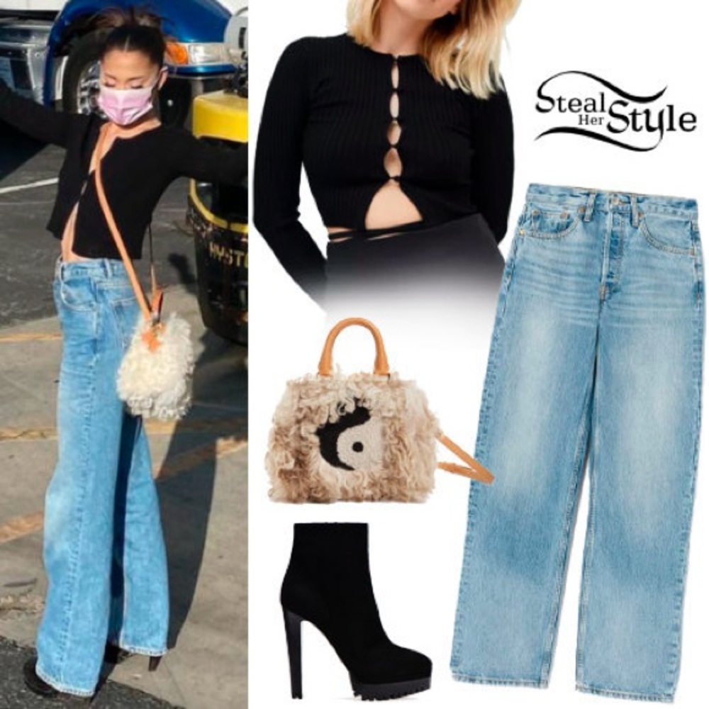 Ariana Grande UO black ribbed button cardigan